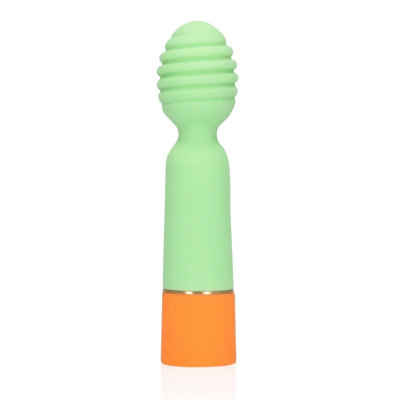 Vibrator Masaj Ribbed Mini Vibrator, 10 Moduri Vibratii, Silicon, USB, Verde, 12.2 cm