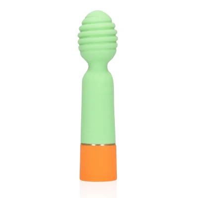 Vibrator Masaj Ribbed Mini Vibrator, 10 Moduri Vibratii, Silicon, USB, Verde, 12.2 cm