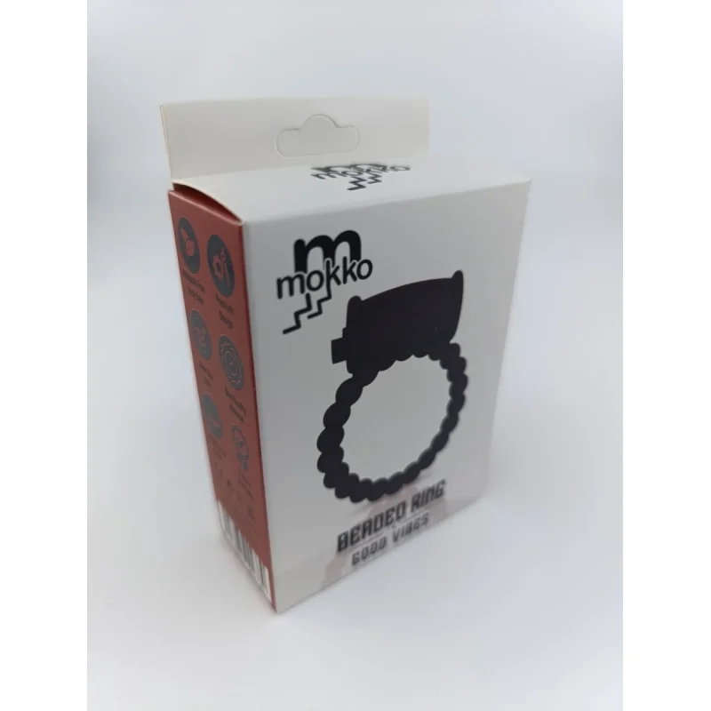 Inel de Penis Beaded Ring cu Vibratii, Silicon, Negru, Mokko Toys, Good Vibes