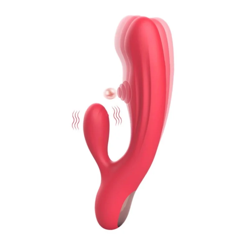Vibrator Iepuras Crush, 10+10 Moduri Stimulatoare, Silicon, USB Magnetic, Rosu, 20.5 cm, Passion Labs, Sensations