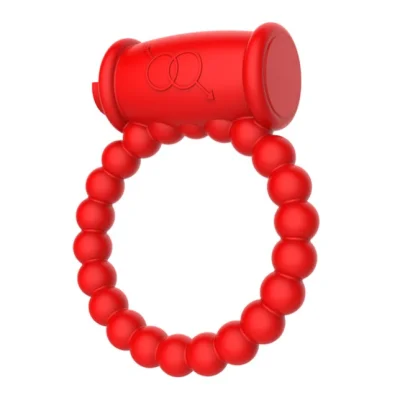 Inel de Penis Beaded Ring cu Vibratii, Silicon, Rosu, Mokko Toys, Good Vibes