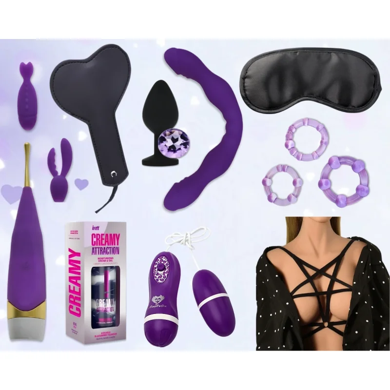 Kit Valentine's Day Temptation Pack, 9 Accesorii, Mov/Negru