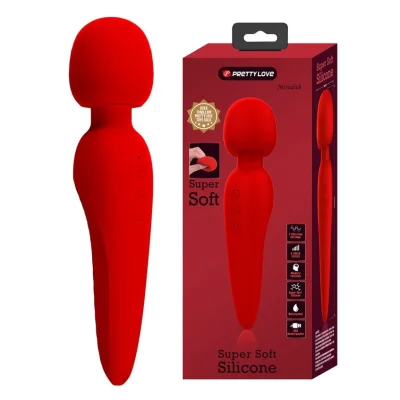 Vibrator Masaj Meredith, 7 Moduri Vibratii & 5 Intensitati Viteza, Silicon, USB, Rosu, 21.5 cm